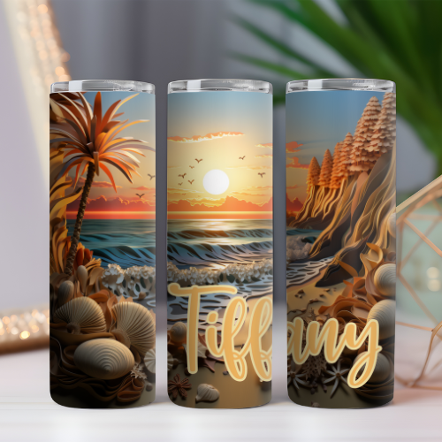 3D Beach Sunset Tumbler