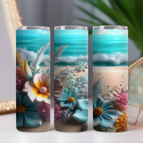 3D Flowers Beach Tumbler