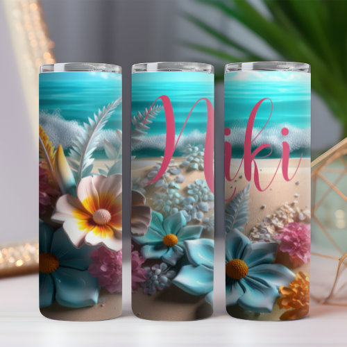 3D Flowers Beach Tumbler