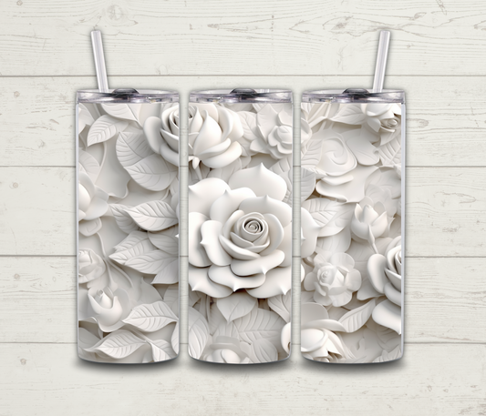 3D FRESCO WHITE ROSE TUMBLER