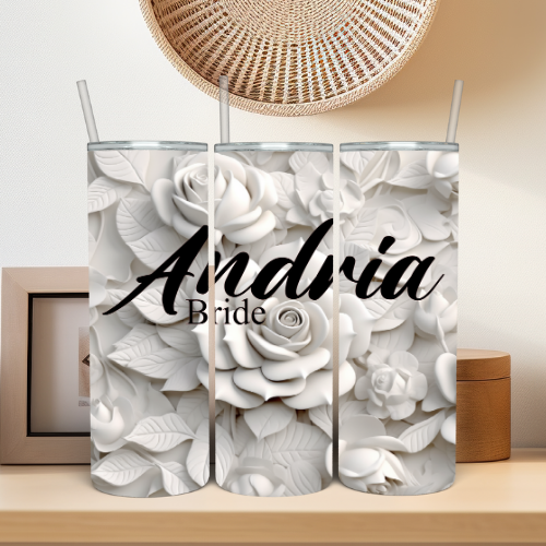 3D FRESCO WHITE ROSE TUMBLER