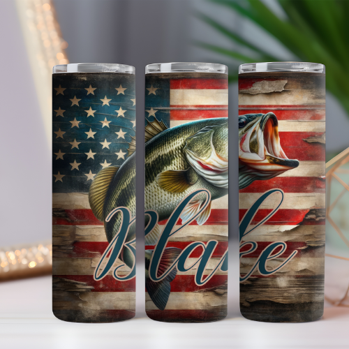 Bass Fish American Flag Tumbler