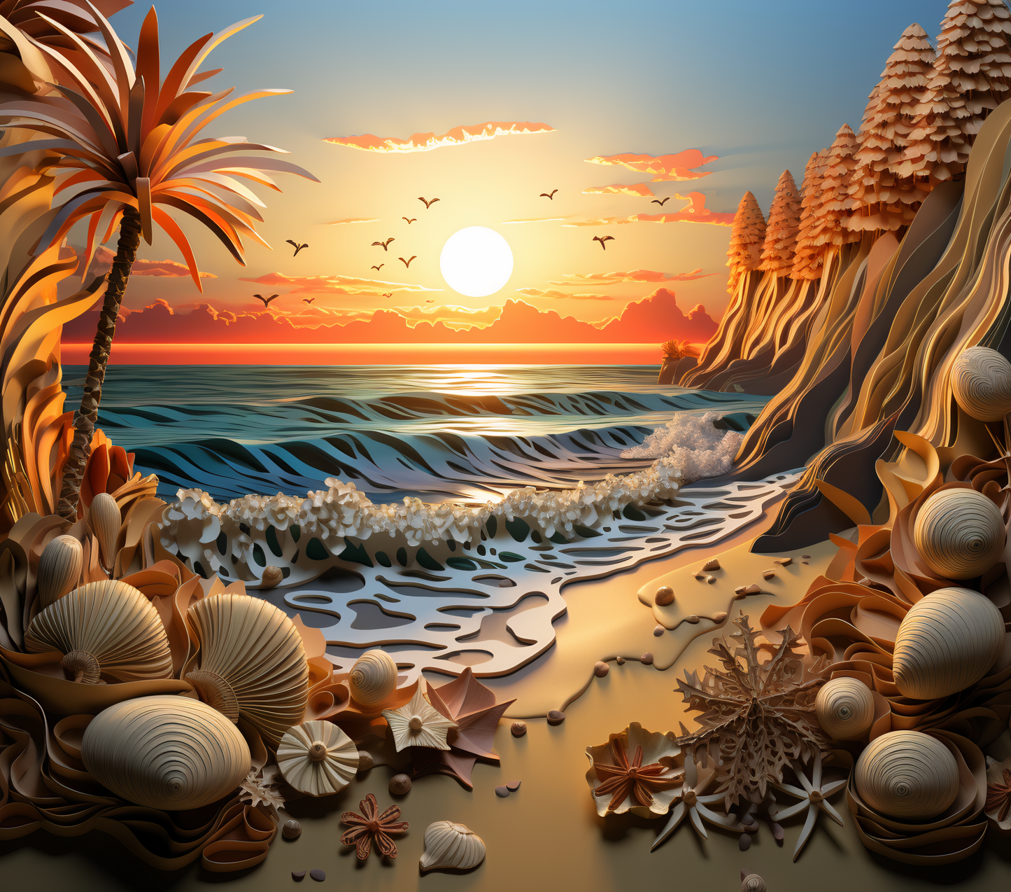 3D Beach Sunset Tumbler