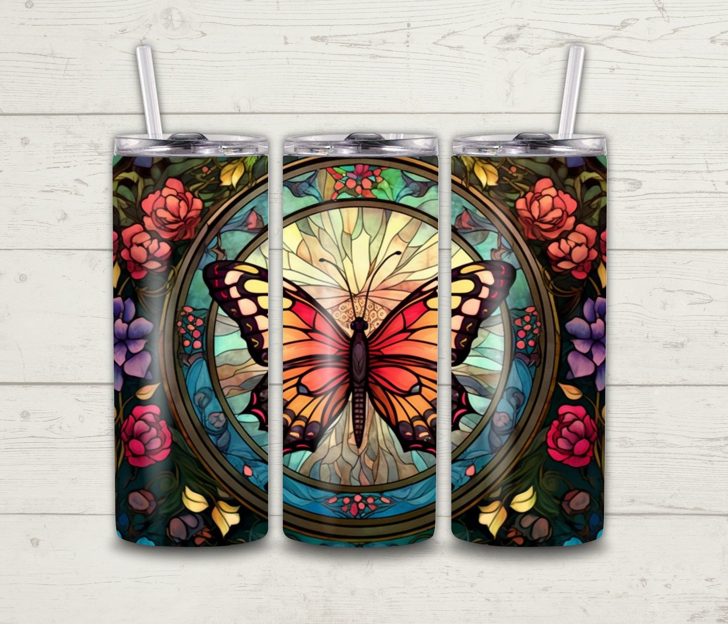 Butterflies - Stained Glass Tumbler 08