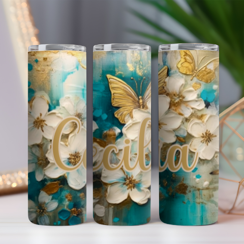 Floral Dogwood Blue & Gold Tumbler