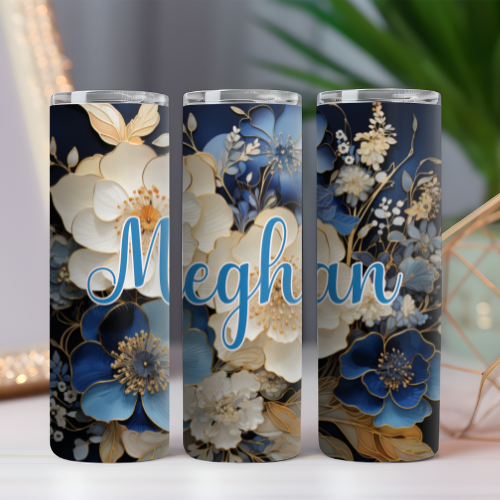 Floral Blue & Cream 01 Tumbler