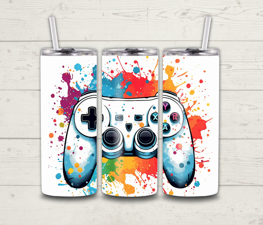 Gaming Controller Paint Splatter Tumbler