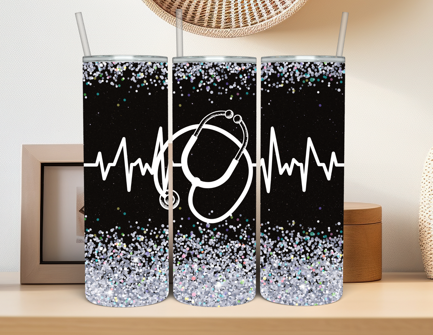 Nurse - Stethoscope Black & Silver Glitter