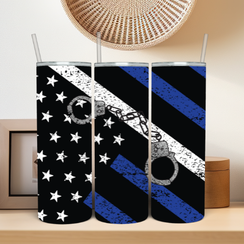 Police Flag With Cuffs Tumbler