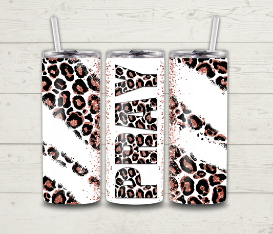 Pray Tumbler - Brown & Black Leopard Glitter