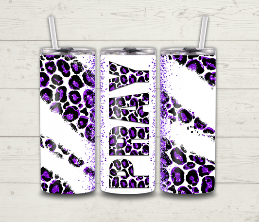 Pray Tumbler - Purple & Black Leopard Glitter