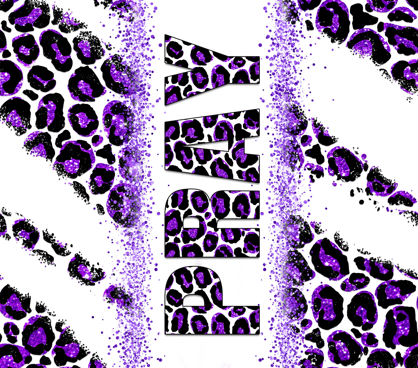 Pray Tumbler - Purple & Black Leopard Glitter