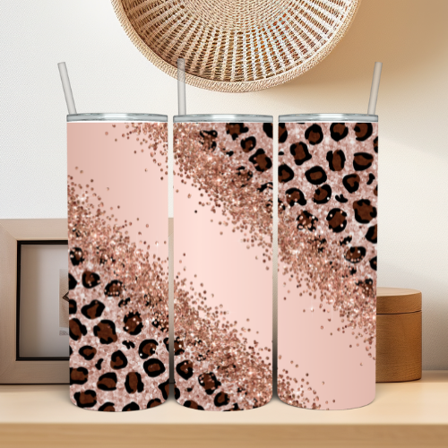 Rose Gold Diagonal Leopard Print Tumbler