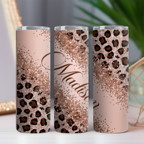 Rose Gold Diagonal Leopard Print Tumbler