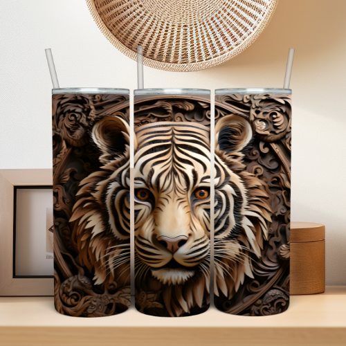 Tiger - Tooled Leather 3D Tumbler