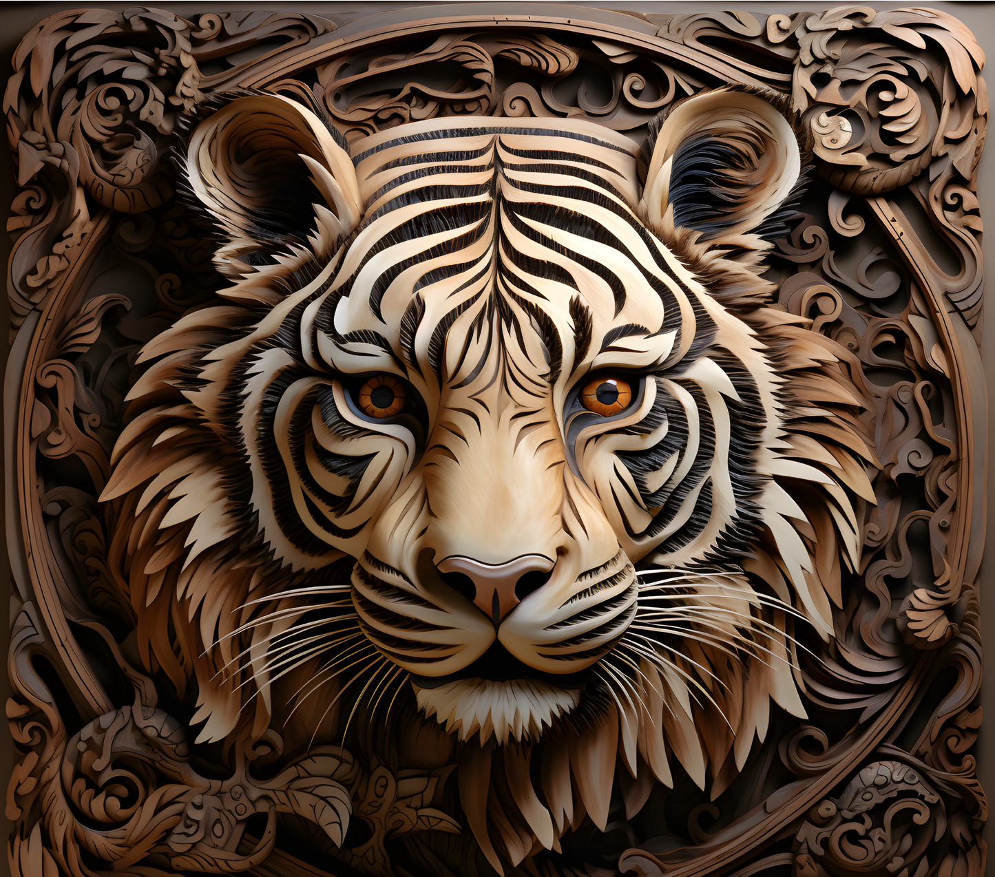 Tiger - Tooled Leather 3D Tumbler