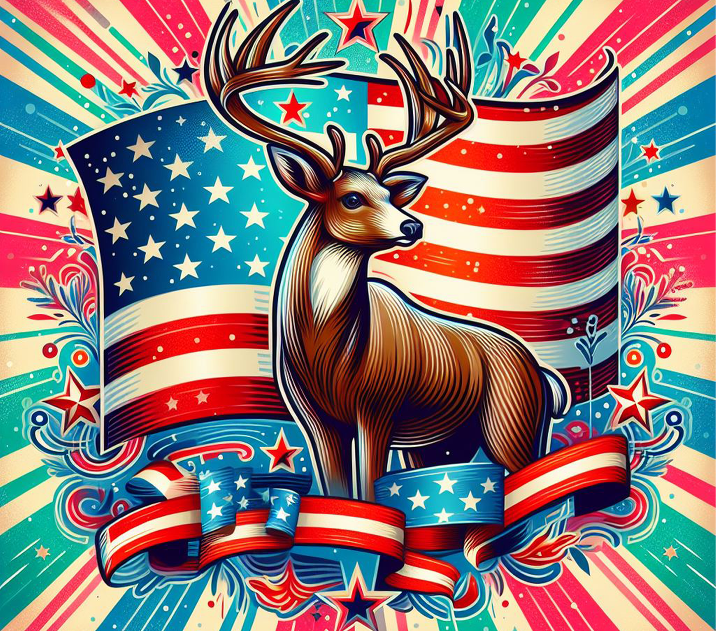 4th of July Deer and Flag